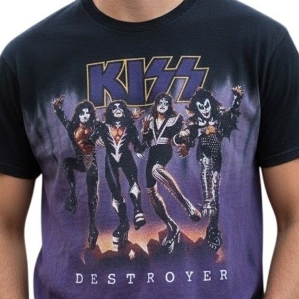Vintage 2005 KISS Destroyer Liquid Blue Tie Dye Shirt Large All‎ Over Print Rock